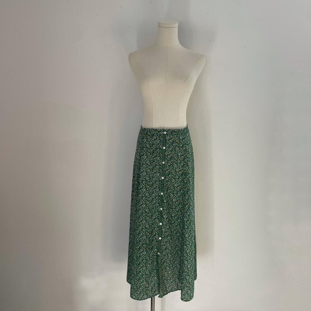 Max Studio Green Floral Button Front Maxi Skirt Womens SIze Medium